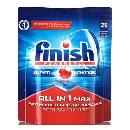 Таблетки для мытья посуды Finish в посудомоечных машинах all in1 max super charged 25 штук в Комус