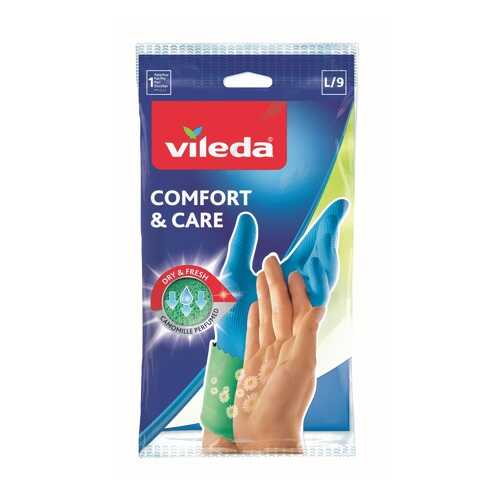 Перчатки для уборки Vileda Comfort & Care с кремом для чувствительной кожи рук размер L в Комус