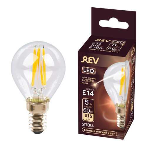 Лампочка светодиодная FILAMENT, шар E14 5W 2700K DECO Premium теплый свет в Комус