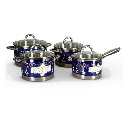 Набор кастрюль 18см, 20см, 24см и соусник 16см с крышками Pomi d'Oro P-640549 Fiore blue в Комус