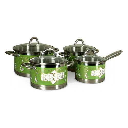 Набор кастрюль 18см, 20см, 24см и соусник 16см с крышками Pomi d'Oro P-640550 Fiore green в Комус